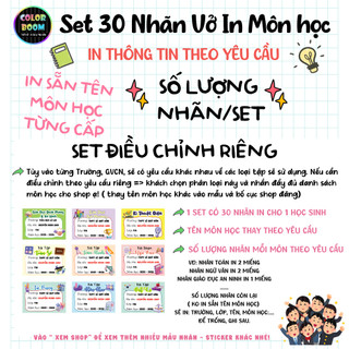 📖Nhãn Vở In Sẵn Tên Môn Học - In Tên Theo Yêu Cầu -Decal Chống Thấm-Set 30 Nhãn size 5x7cm-ColorBoom
