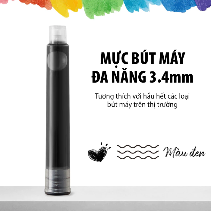 Combo 10 Ống Mực 3.4mm Màu Đen Dùng Cho Bút Máy