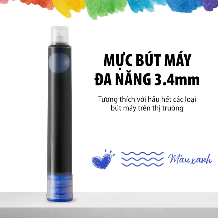 Combo 10 Ống Mực 3.4mm Màu Xanh Dùng Cho Bút Máy