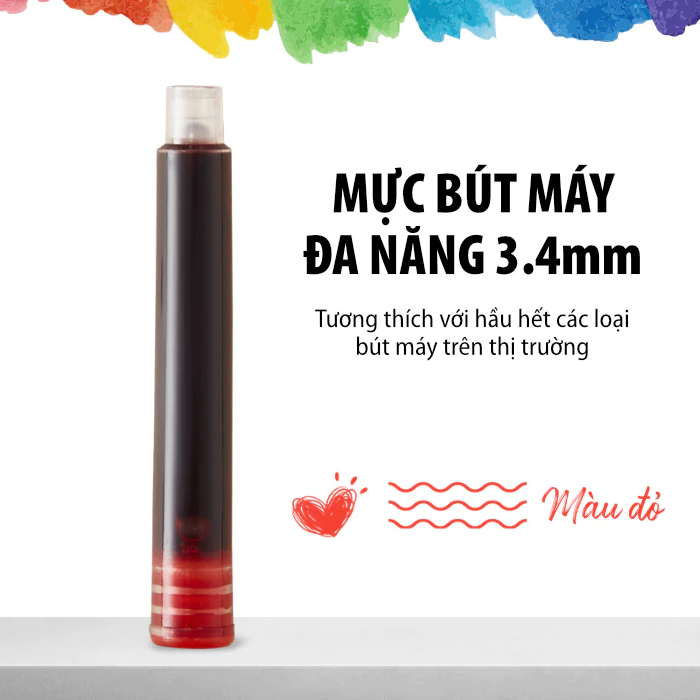 Combo 10 Ống Mực 3.4mm Màu Đỏ Dùng Cho Bút Máy