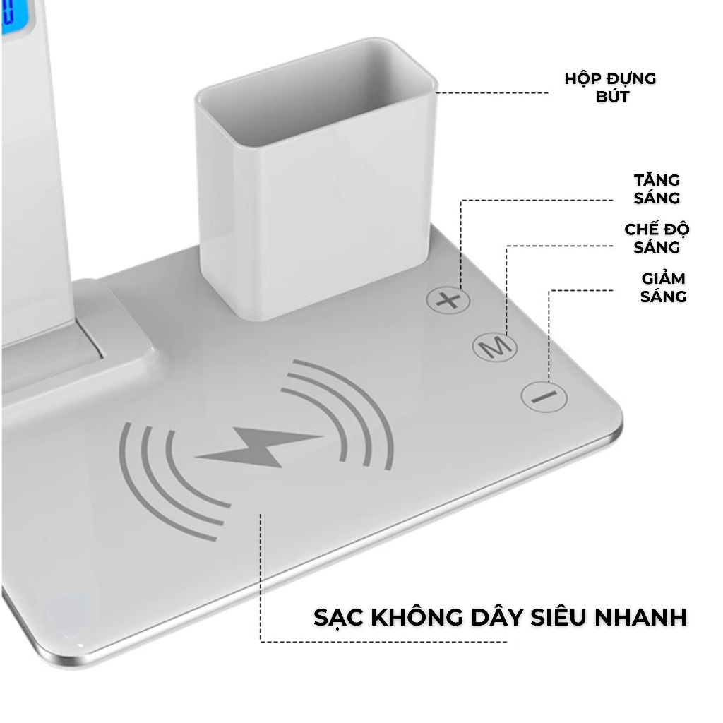 Đèn LED Bàn Học Chống Cận Gấp Gọn Tích Hợp Sạc Không Dây 15W - Đèn LED bảo vệ mắt