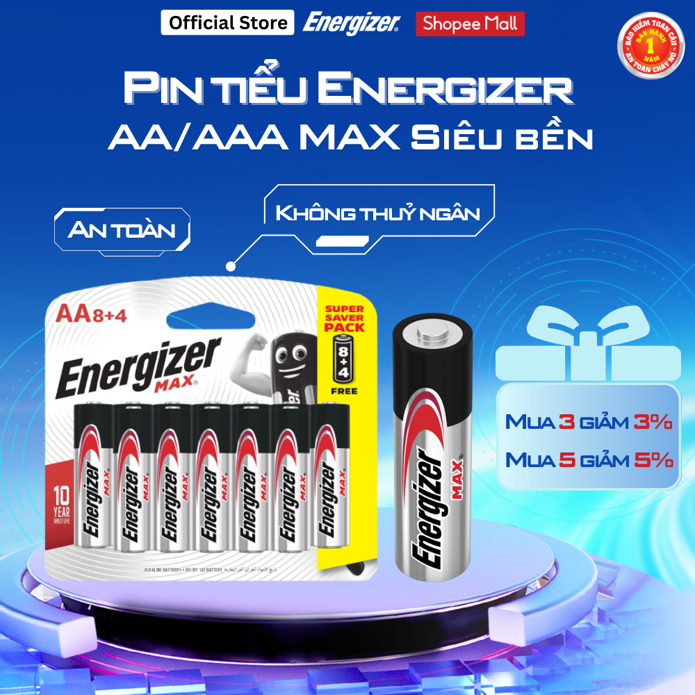 Pin tiểu AA - AAA Energizer Max, Pin 2A/3A An toàn không thuỷ ngân ...