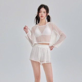 Bộ Đồ Bơi Bikini 3 Mảnh Che Bụng Kèm Áo Khoác Ngoài Ren Thời Trang Cho Nữ