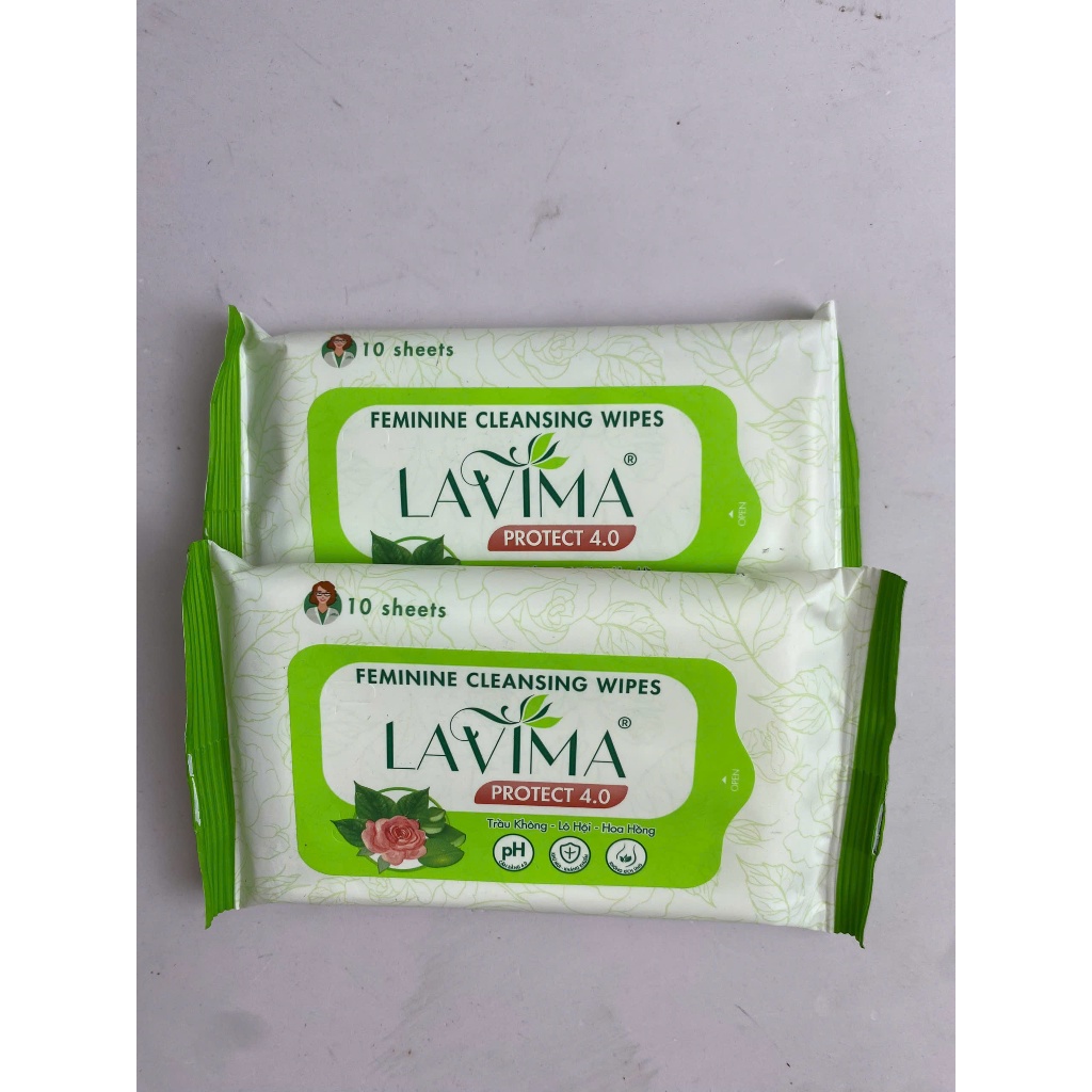 Khăn ướt vệ sinh vùng kín LAVIMA Protect 4.0 gói 10 miếng, hàng chính hãng, an toàn, không kích ứng