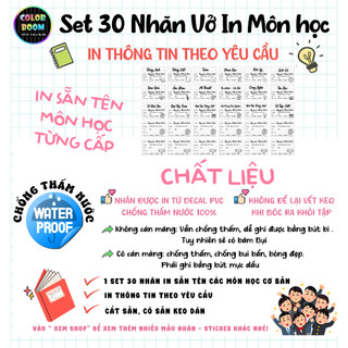 ️⚽ Nhãn Vở In Sẵn Tên Môn Học-In Tên Theo Yêu Cầu-Decal Chống Thấm-Set 30 Nhãn size 5x7cm-ColorBoom