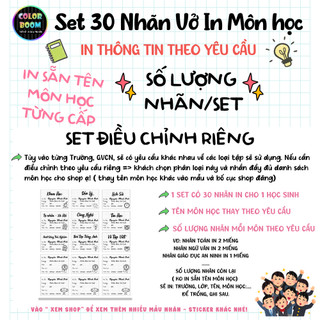 ️⚽ Nhãn Vở In Sẵn Tên Môn Học-In Tên Theo Yêu Cầu-Decal Chống Thấm-Set 30 Nhãn size 5x7cm-ColorBoom