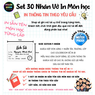 ️⚽ Nhãn Vở In Sẵn Tên Môn Học-In Tên Theo Yêu Cầu-Decal Chống Thấm-Set 30 Nhãn size 5x7cm-ColorBoom