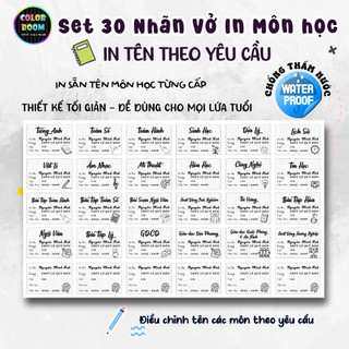 ️⚽ Nhãn Vở In Sẵn Tên Môn Học-In Tên Theo Yêu Cầu-Decal Chống Thấm-Set 30 Nhãn size 5x7cm-ColorBoom