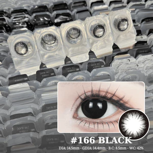 Lens mắt 166 Black màu đen giãn tròng, size lớn, dùng 1 lần, lens 1 ngày hãng LUNA EYES