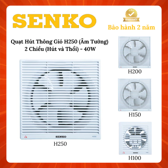 Quạt Hút Thông Gió Âm Tường Senko H250 / H200 / H150 / H100 - Hàng Chính Hãng - Bảo Hành 24 Tháng