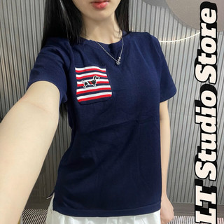 LT - Áo len nữ cổ tròn cộc tay free size túi ngực hình cún thêu sắc nét len mặc bốn mùa 982