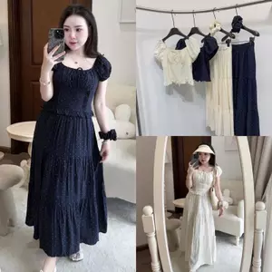 2026. [CV XOÈ- BI BÈO TẶNG DÂY BUỘC TÓC] Sét đũi chấm bi áo tay bồng+ chân váy xoè. Đủ size SMLXL 40kg-70kg