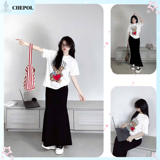 Set ( Áo Thun Trắng + Chân Váy Đuôi Cá ) Áo Phông Nữ Chepol UNISEX,Cổ Tròn,Tay Ngắn,Chất Cotton Co Dãn 2 Chiều  CP_x4742