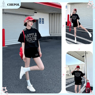 Set ( Áo Thun Đen + Quần Đùi  ) Áo Phông Nữ Chepol UNISEX,Cổ Tròn ,Tay Ngắn, Chất Cotton ,Co Dãn 2 Chiều CP_x8398