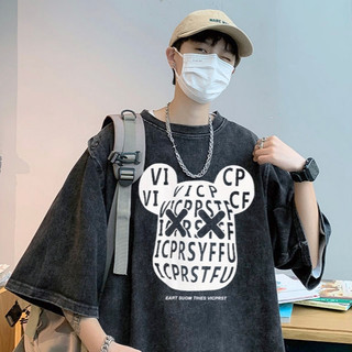 LOCAL BRAND Áo thun Wash Mặt Gấu Phong Cách Unisex Form Rộng / Áo thun Mặt Gấu Phông Màu Phong Cách Âu Mỹ