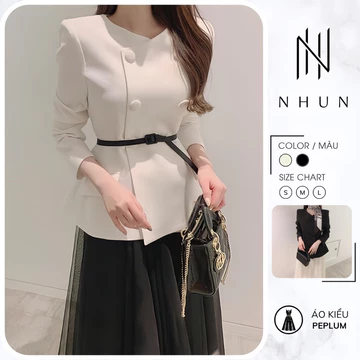 Áo kiểu nữ NhunFashion Áo peplum nữ dài tay hàng 2 lớp dày thiết kế cổ tim đệm vai phong cách công sở thanh lịch N135