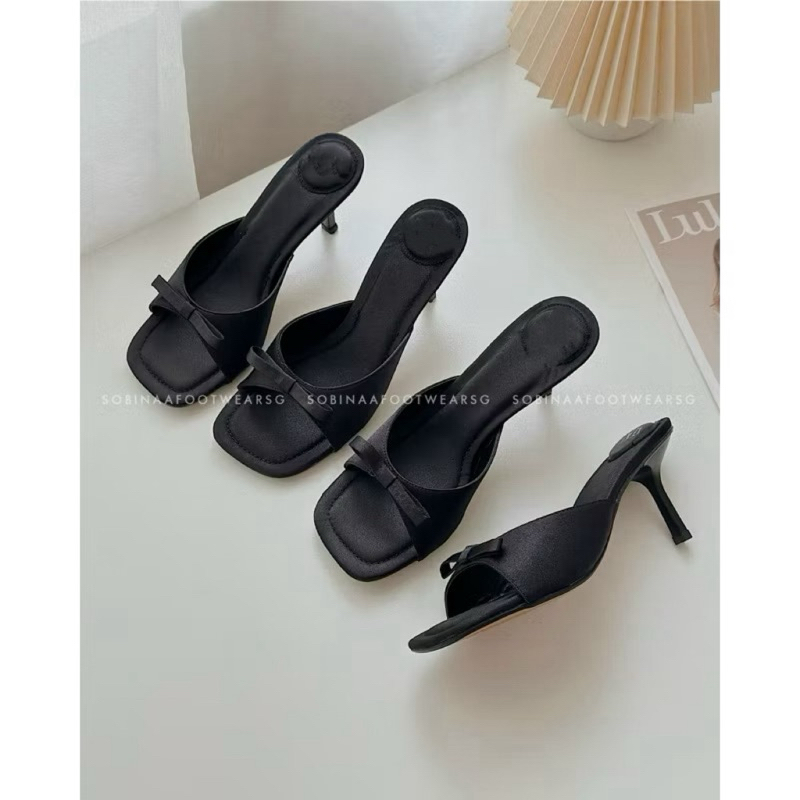 SOBINAA ✨SH2406 Giày Cao Gót Đính Nơ FORM NHỎ NÂNG LÊN 1SIZE Cao 7cm-Guốc hot thời trang Giày Nữ Màu Đen Cao Gót