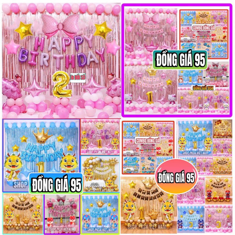 Sét Bóng Sinh Cho Bé Trai và Gái từ 1 đến 10 tuổi ( Tặng Bơm, Keo, Dây Ruy Băng)