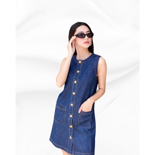 Đầm Jean Nữ JP Fashion Sát Nách, Form A Hàn Quốc, Nút Vàng Cá Tính, 2 Màu Xanh Và Đen 11011726