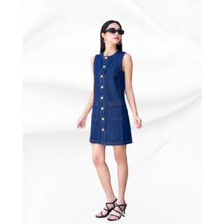 Đầm Jean Nữ JP Fashion Sát Nách, Form A Hàn Quốc, Nút Vàng Cá Tính, 2 Màu Xanh Và Đen 11011726