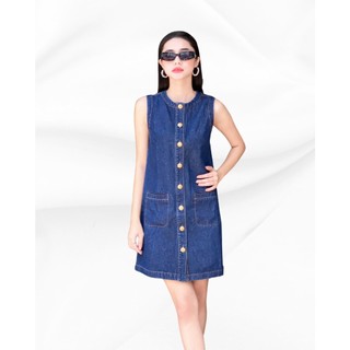 Đầm Jean Nữ JP Fashion Sát Nách, Form A Hàn Quốc, Nút Vàng Cá Tính, 2 Màu Xanh Và Đen 11011726