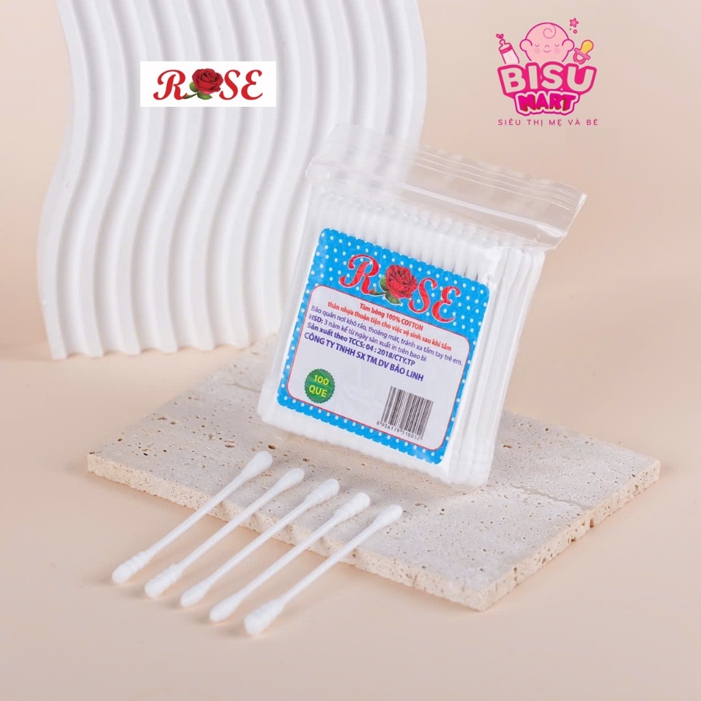Tăm bông bông ráy tai thân lõi nhựa ROSE Bịch 100 que | Shopee Việt Nam