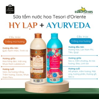 Combo ĐẶC BIỆT 2 chai Sữa Tắm nước hoa Tesori d'Oriente 500ml chính hãng kèm vòi nhập khẩu trực tiếp từ Ý