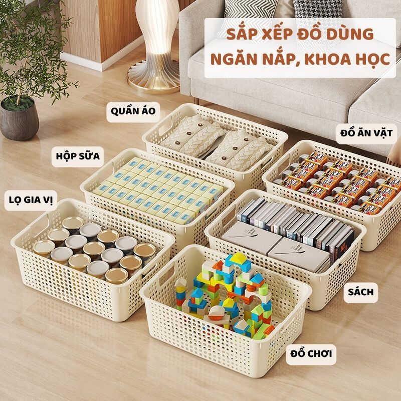 Combo Khay Nhựa Chữ Nhật ENODA HOME, Rổ Nhựa PP Đựng Đồ Đa Năng Q034