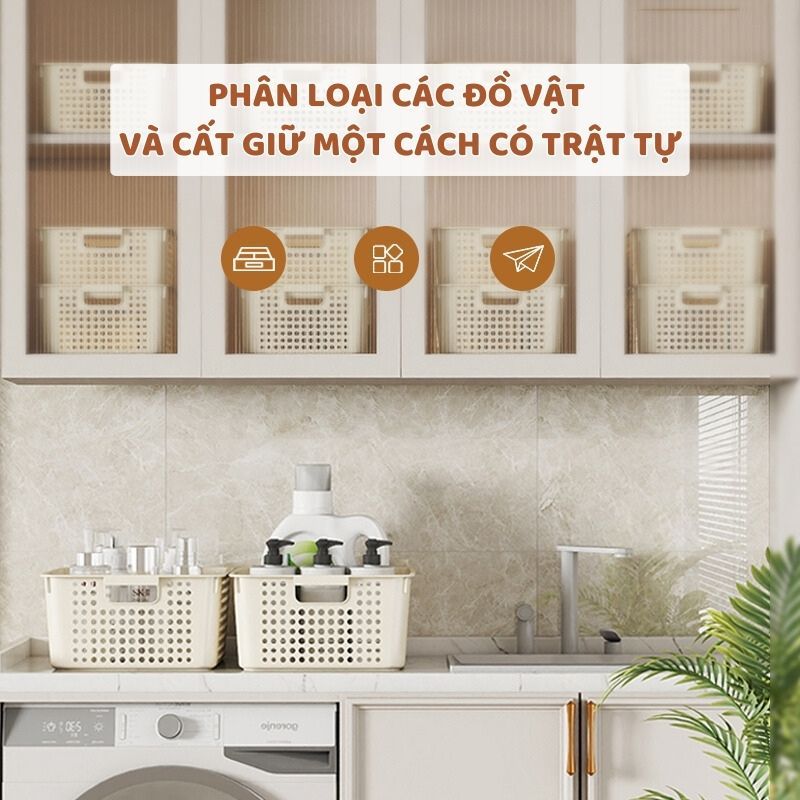 Combo Khay Nhựa Chữ Nhật ENODA HOME, Rổ Nhựa PP Đựng Đồ Đa Năng Q034