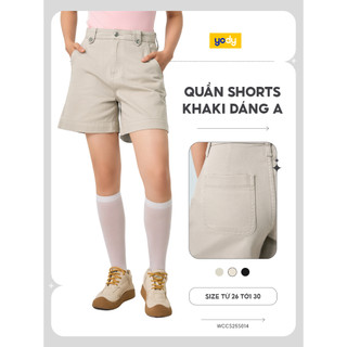 Quần shorts khaki nữ YODY dáng A đỉa kẹp cúc  co giãn nhẹ tôn dáng WCCS25S014