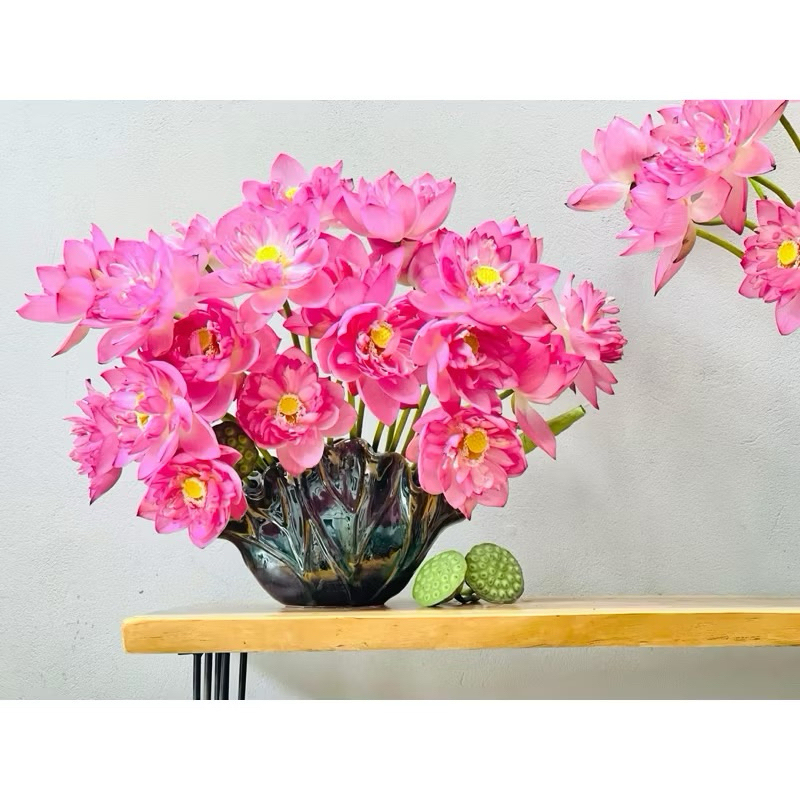 Bình Hoa Lọ Hoa Sen Xanh Ngọc Gốm Sứ Bát Bàng Cao Cấp (không kèm lưới)