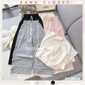 Quần Dài Nữ Dáng Suông Phối Viền Ren 1854 Chất Vải Đũi Lụa Nhật Mềm Mát Xuân Hè SANA CLOSET #1854