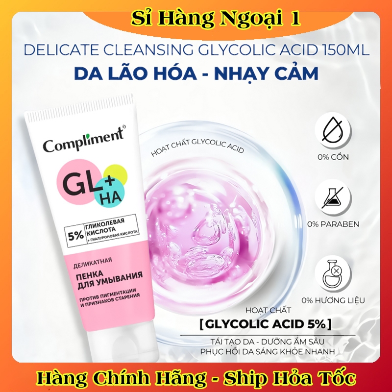 Sữa rửa mặt Compliment 5% Glycolic Acid làm sạch và dưỡng sáng da 150ml của Nga