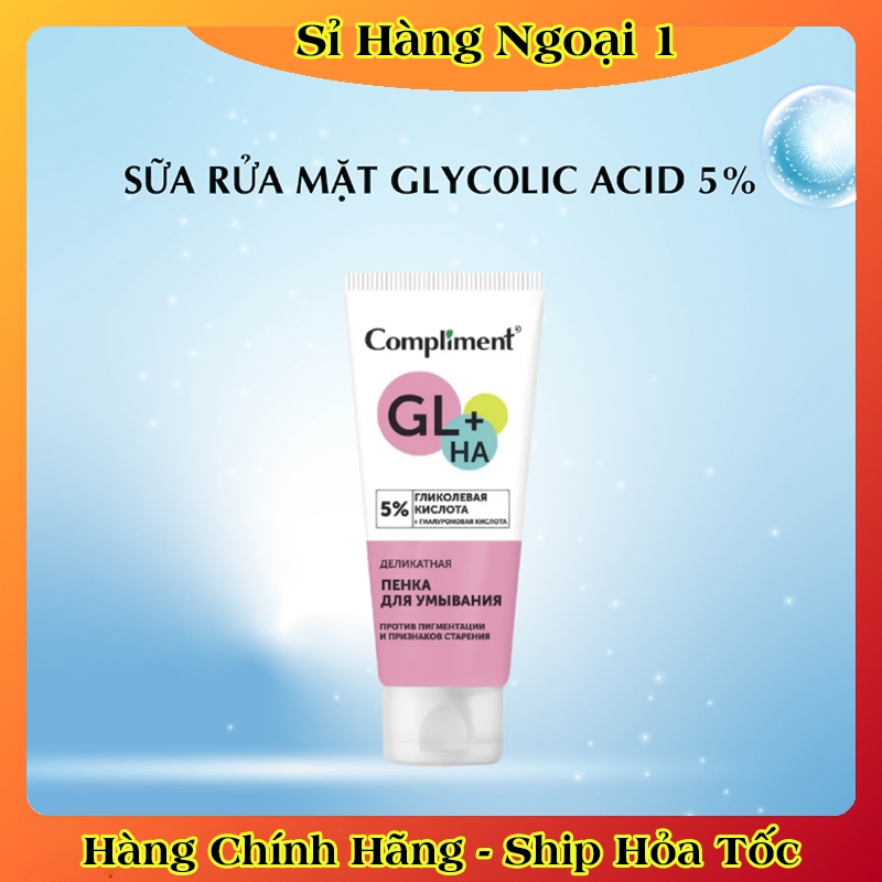 Sữa rửa mặt Compliment 5% Glycolic Acid làm sạch và dưỡng sáng da 150ml của Nga
