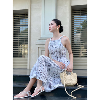 Đầm Nữ JP Fashion Dáng Suông Cổ Yếm, Vải Kate Thoáng Mát - Họa Tiết Kẻ Sọc  - Mã 11011712