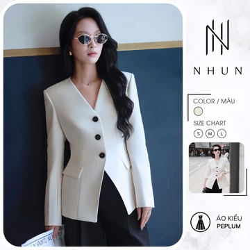Áo kiểu nữ dài tay NhunFashion Áo peplum nữ thiết kế cúc dọc có đệm vai hàng 2 lớp dày dặn N159