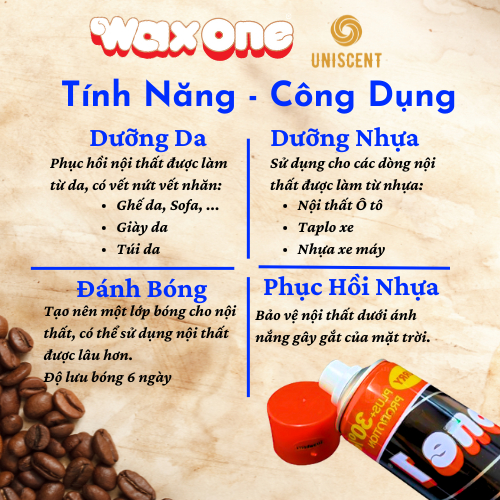 Xịt Bóng WAX ONE Mùi Cafe/ Xịt Bóng Xe Máy/Xịt Bóng Nội Thất/ Xịt Bóng Gỗ-500ml-Made In Thailand