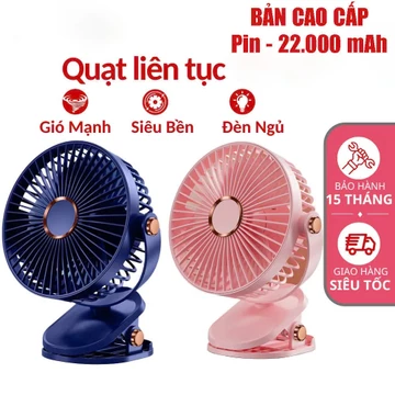 Quạt tích điện để bàn, kẹp bàn, kẹp xe đẩy, quạt mini 5000mAh 10 giờ liên tục, Có đèn