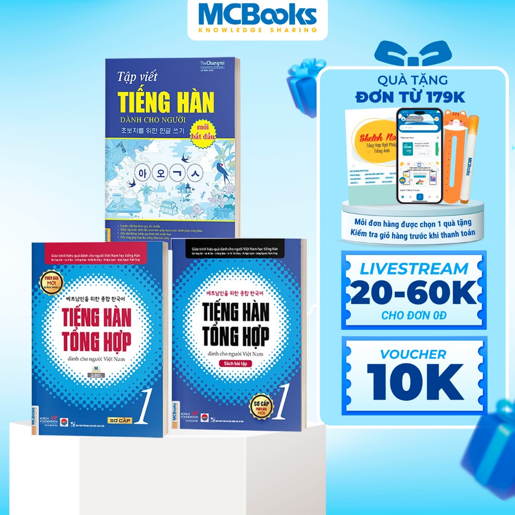 Sách - Combo Tiếng Hàn Tổng Hợp Sơ Cấp 1 (Giáo Trình + Sách Bài tập) Và Vở Tập Viết Tiếng Hàn