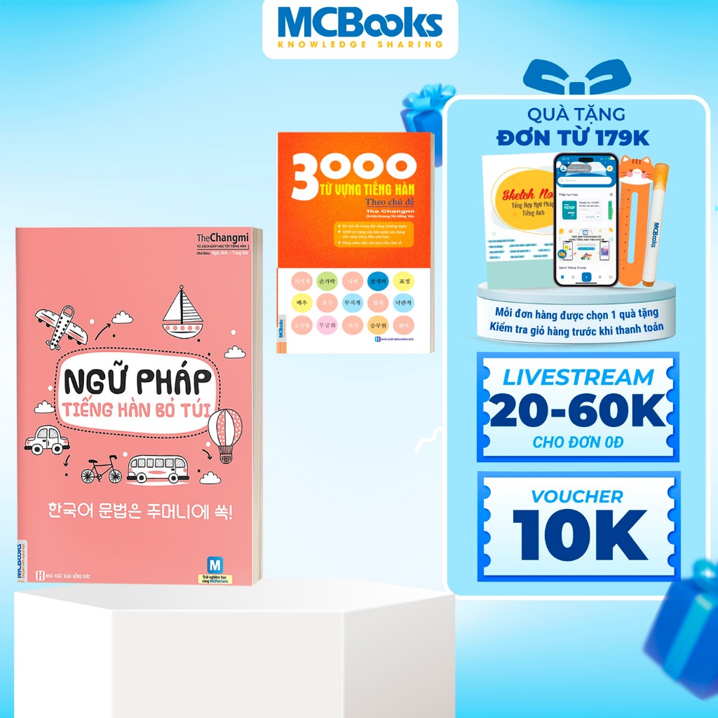 Sách - Combo Ngữ Pháp Tiếng Hàn Bỏ Túi Giải Thích Chi Tiết Và 3000 Từ Vựng Tiếng Hàn Theo Chủ Đề - Học Kèm App Online