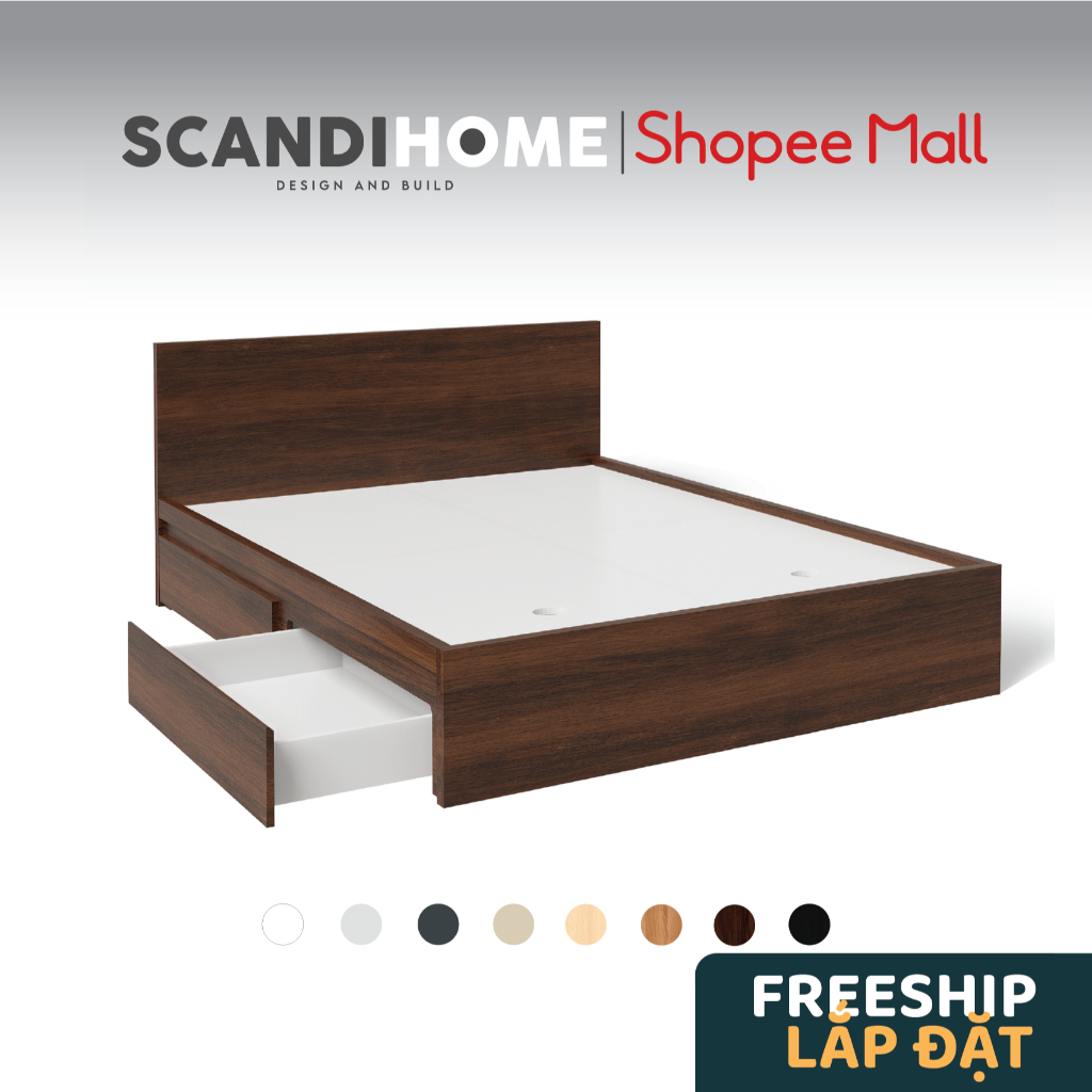 MOLTENI, Giường ngủ có ngăn kéo, 1m2 BED_001, 210x35cm, Giường ngủ gỗ Scandi Home