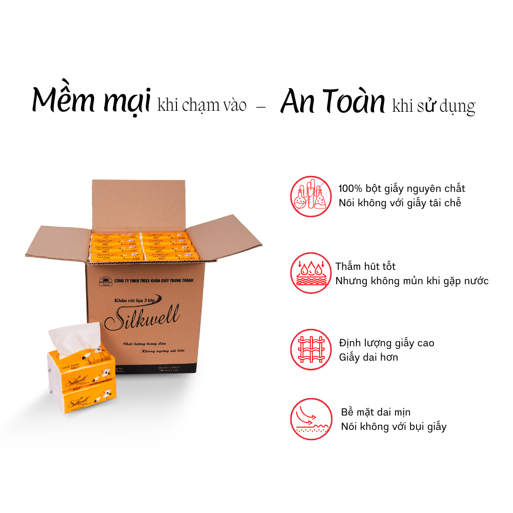 Thùng 30 gói Giấy rút lụa Silkwell Sếu 100 tờ 3 lớp, khăn giấy ăn mini bỏ túi tiện lợi, chất giấy siêu dai, mềm mịn