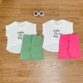 S228-Set áo thun FORM RỘNG HAPPY phối quần leggin cho bé gái size từ 9-40Kg