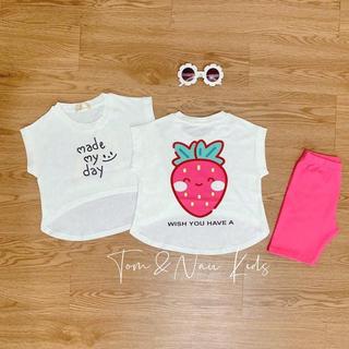 S228-Set áo thun FORM RỘNG HAPPY phối quần leggin cho bé gái size từ 9-40Kg