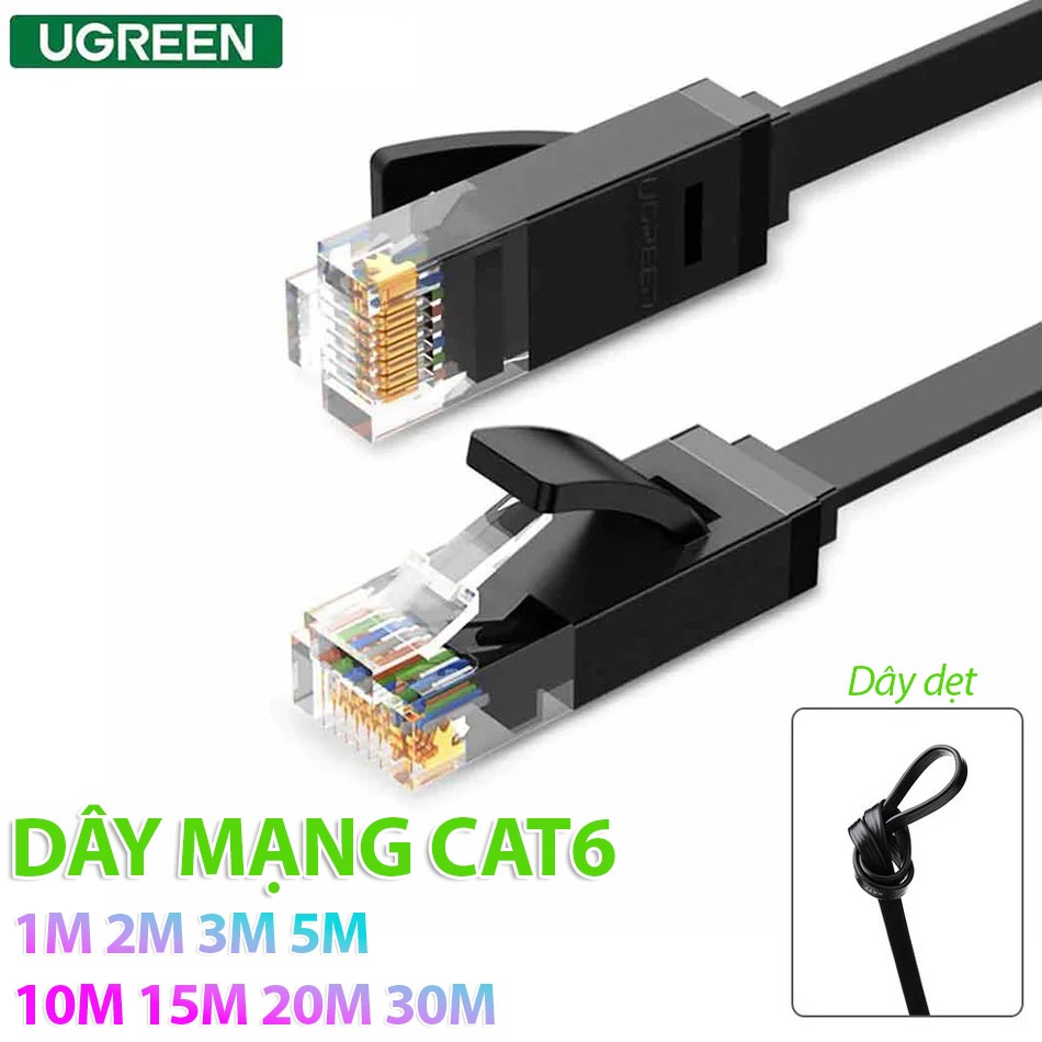 Dây Cáp mạng dẹt LAN RJ45 CAT6 tốc độ 1Gb Ugreen (chính hãng) dài từ 1M ...