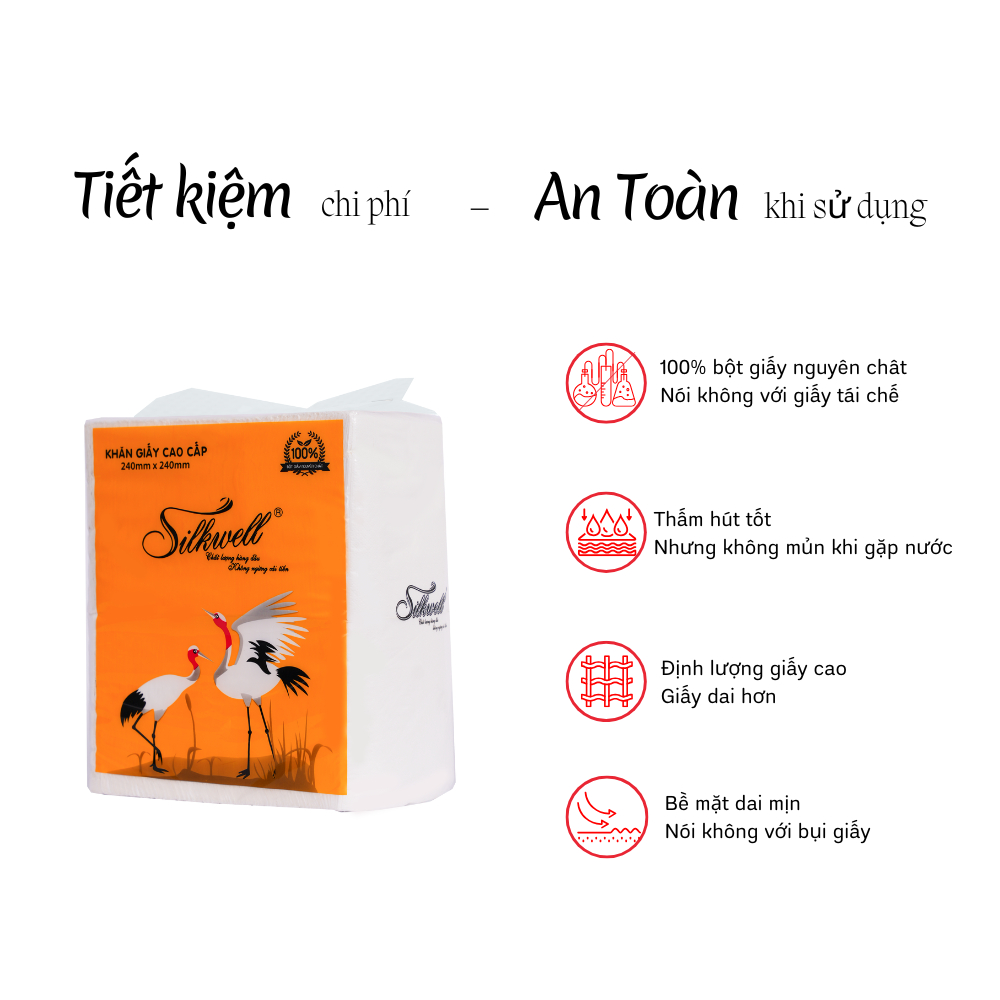 Khăn giấy ăn Silkwell Sếu bịch 1kg 2 lớp, giấy rút đa năng cao cấp siêu dày dặn, thấm hút tốt và tiết kiệm chi phí hơn