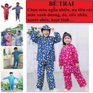 Bộ áo mưa trẻ em cho bé Hình Số 4 (25-30kg),Số 5 (30-40kg) vải dù dày dặn, dùng nhiều lần, họa tiết hình thú ngộ nghĩnh