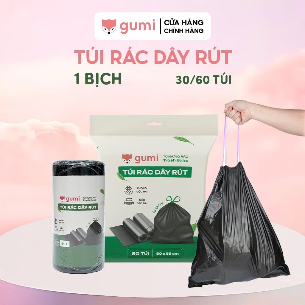 Túi rác Gumi túi đựng rác có dây rút tự phân huỷ bịch size 50x55cm ...