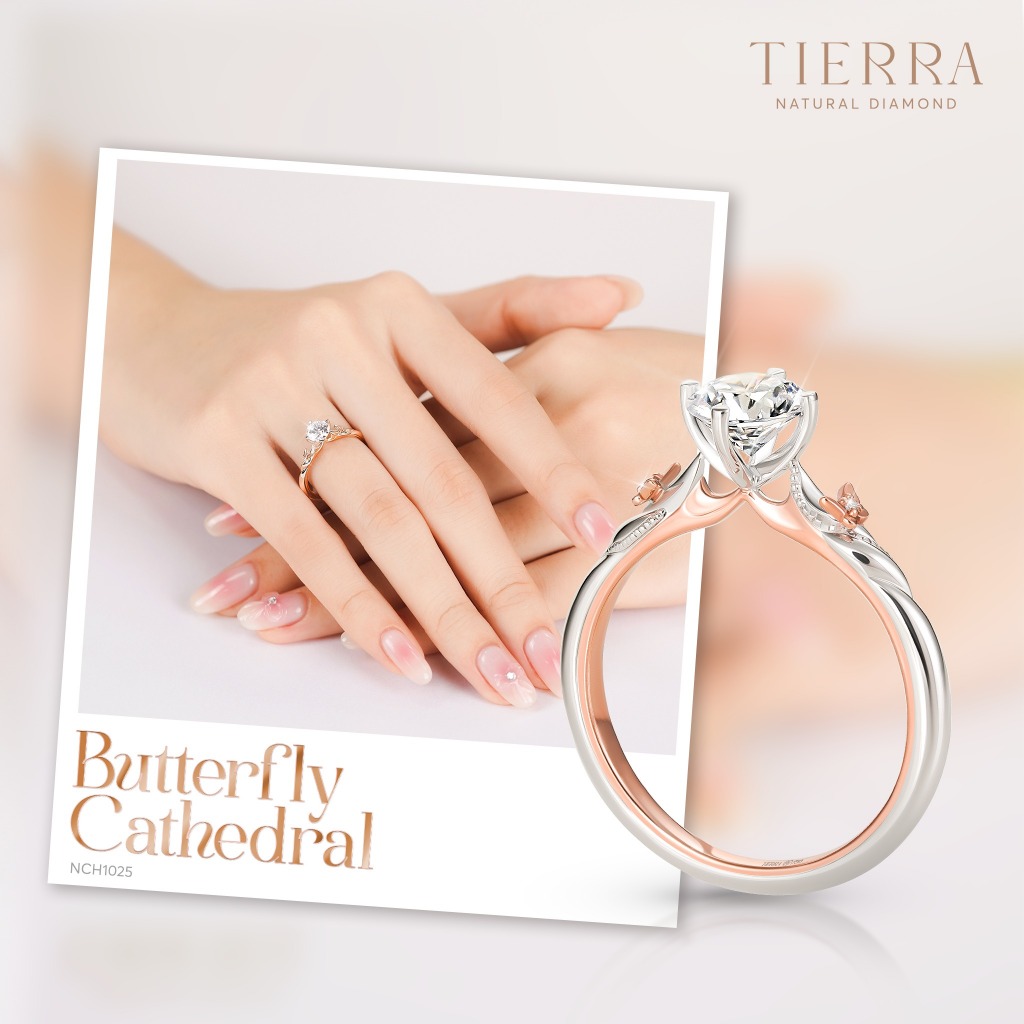 [CHAT TRƯỚC KHI ĐẶT] Nhẫn Cầu Hôn Tierra Butterfly Cathedral NCH1025 Vàng 14K/ 18K, Đính Đá CZ, Thiết Kế Lộng Lẫy