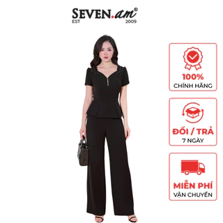 Set đen phối áo peplum và quần suông thời trang nữ Seven.AM M113150I - M850016I